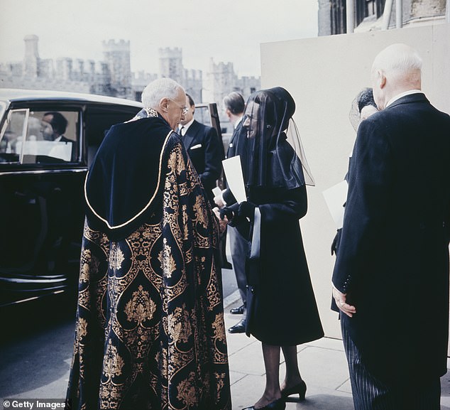 The Duchess of Windsor leaves St George's Chapel after her husband's funeral in 1972