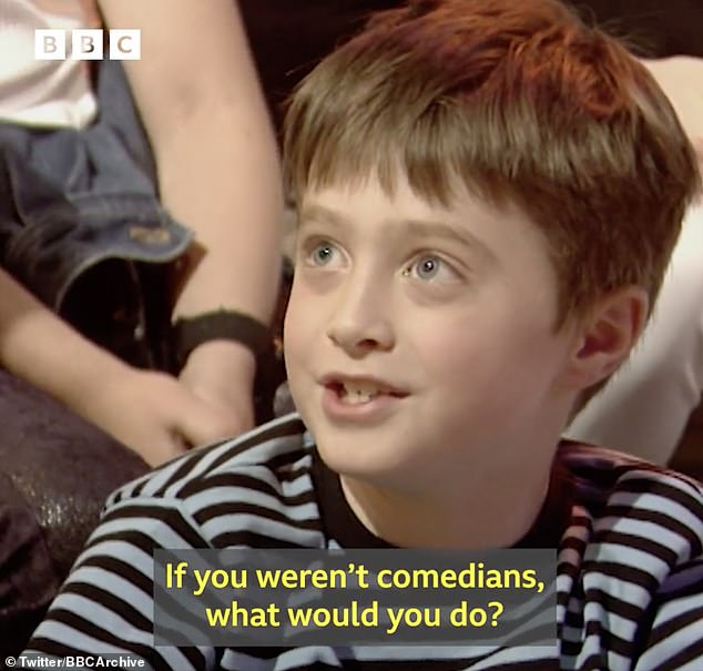 Sitting in the Hot Seat in a striped sweater, years before he became famous, the little boy asks the Chuckle Brothers what they would have done if they hadn't become comedians.  Above: Daniel Radcliffe on Live and Kicking in 1998