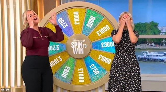 Blunder: Holly Willoughby and Josie Gibson this morning were left red-faced when a Spin To Win caller was accidentally rude to Shirley Ballas