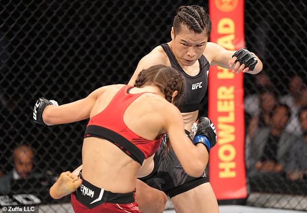 Weili Zhang (pictured last year at UFC 275) stunned Shaquille O'Neal by lifting the 300-pound basketball star off the ground