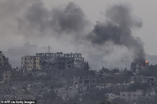Smoke rises after the Israeli bombardment of the northern Gaza Strip on Sunday