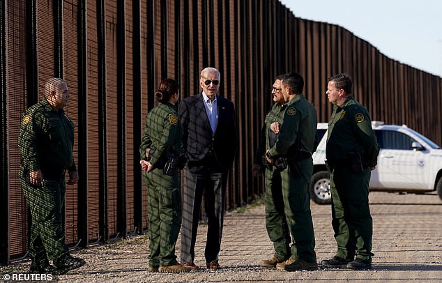 Old Joe knew that meek, mild-mannered liberals would be outraged at the idea of ​​turning away men, women and children at the American border.  So he took advantage of it.  (Above) Biden reviews border enforcement operations in El Paso, Texas on January 8, 2023