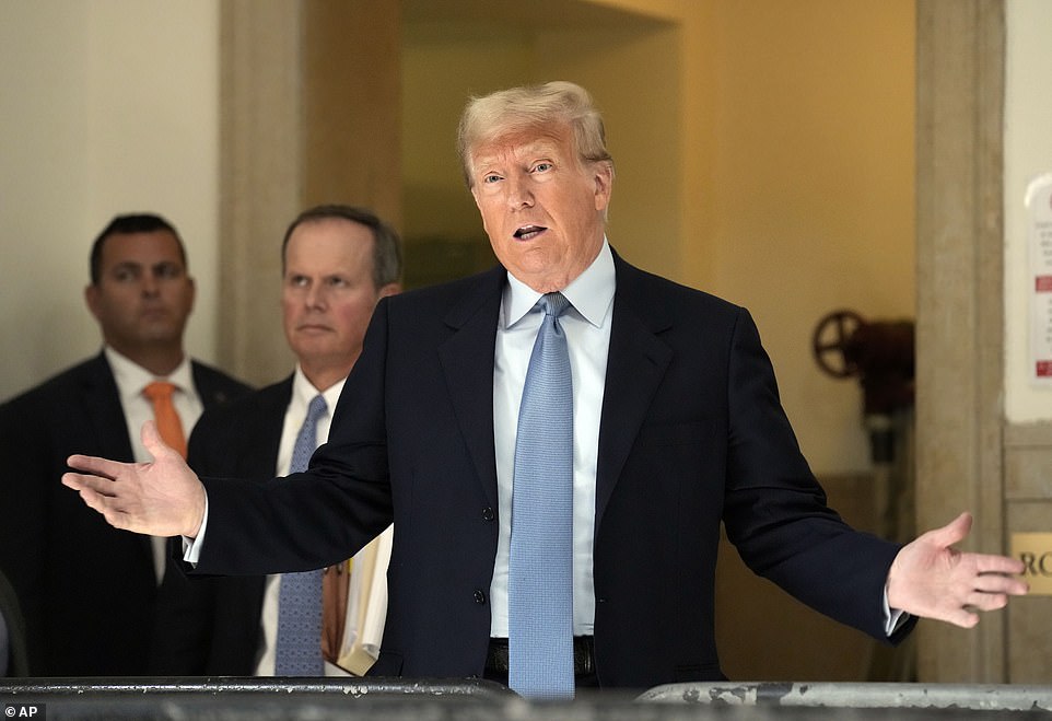 Former President Donald Trump was back in a Manhattan courthouse for the second day in a row on Wednesday, this time ditching his signature uniform for a blue tie.  It was a new approach for Trump, who wore his signature red tie on Tuesday as he attacked New York prosecutors, a day after a federal judge placed a gag order on him.