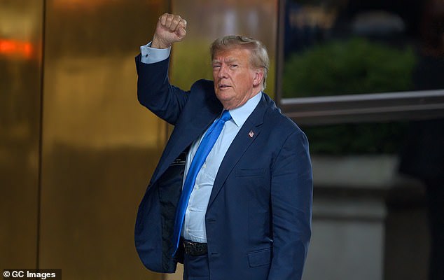 Former US President Donald Trump arrives at Trump Tower after attending the first day of his civil fraud trial.  He credited Judge Arthur Engoron for making a 'very fair' statement - just hours after saying he should be suspended