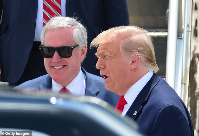 White House Chief of Staff Mark Meadows (L) steps off Air Force One with US President Donald Trump at Miami International Airport on July 10, 2020 in Miami, Florida