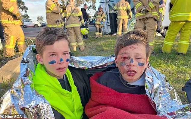 Ashton (left) and Caden (right) were inside a school bus when a truck crashed into it on May 16, injuring multiple students and causing multiple amputations