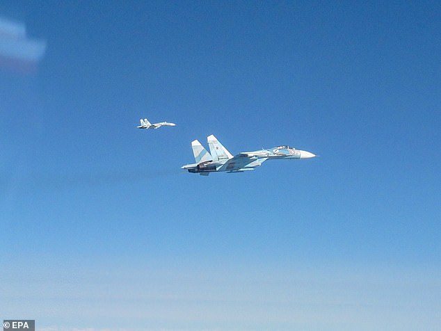 Russia sent a Su-27 fighter jet, similar to the one shown here, to intercept two US bombers as they approached the Russian border on Tuesday afternoon