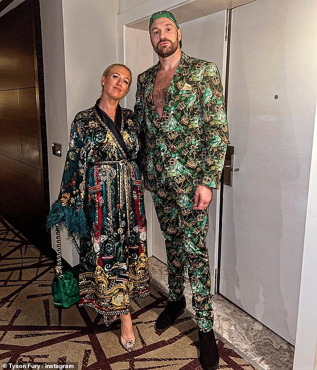 Unique: Tyson Fury, 35, and his wife Paris, 32, showed off their unique sense of style as they touched down in Saudi Arabia on Friday ahead of his highly anticipated fight