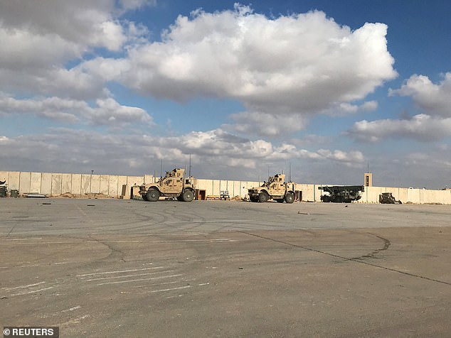 Military vehicles of US soldiers are seen at al-Asad air base in Anbar Province, Iraq in 2020