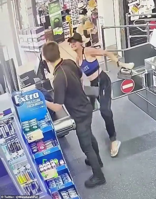 Police are seeking information and the identity of a woman (pictured) who assaulted an IGA worker in Mandurah, south of Perth, on Tuesday afternoon
