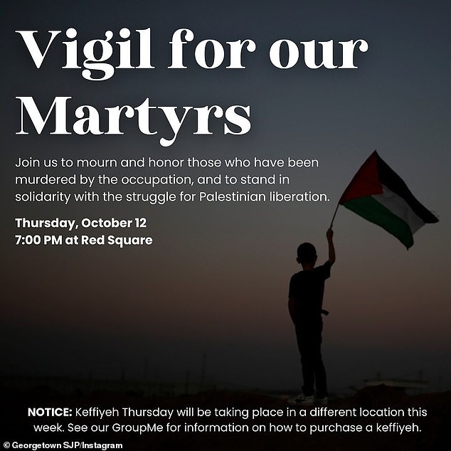 Georgetown's Students for Justice in Palestine branch put up fliers reading: 'Glory to our Martyrs', referring to the Hamas terrorists who slaughtered 1,300 Israelis over the weekend