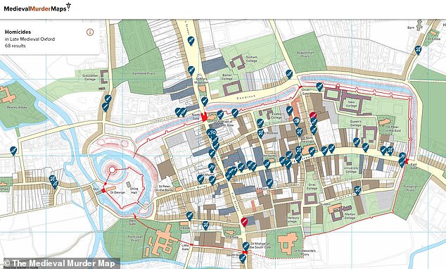 Scientists have released an interactive map highlighting 14th-century bloodshed in London, Oxford (pictured) and York