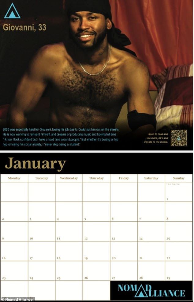 The charity produces a calendar every year, called 'Sexy Nomads', filled with photos of bare-chested men living on the streets