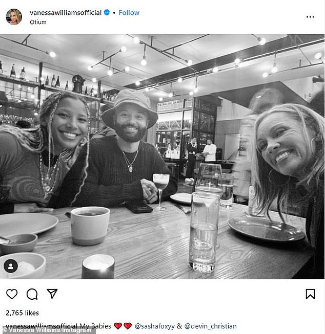 Family matters: Williams gushed about spending time with her daughter Sasha Fox, 23, and son Devin Hervey, 30, in an Instagram post four days earlier