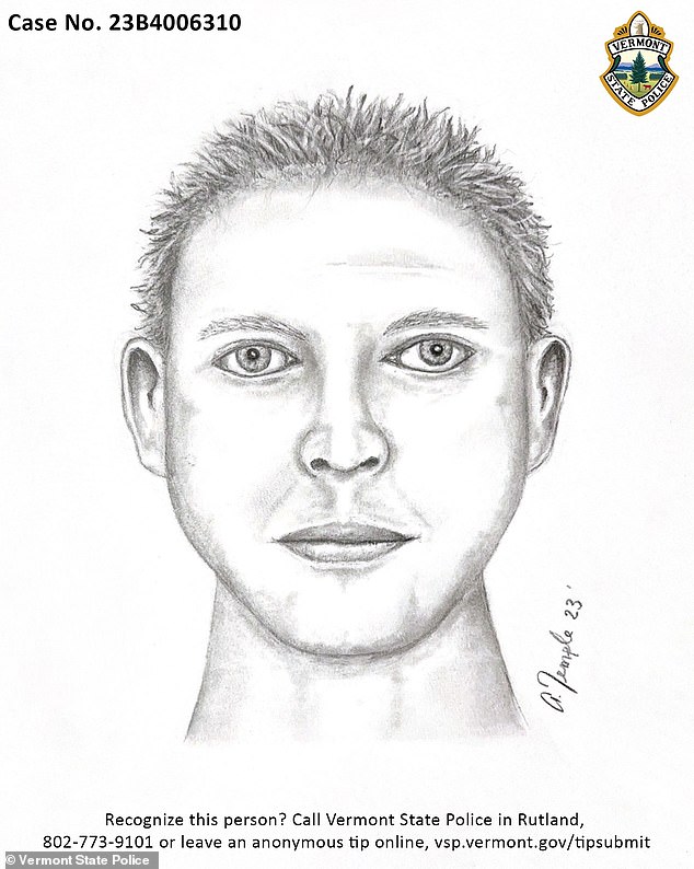 Vermont State Police released a sketch of a 'person of interest' with a clean-shaven face and short, spiky hair seen on the trail around the time of the murder