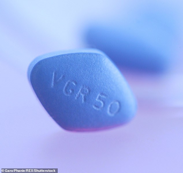 Researchers say the little blue pill blocks an enzyme found in the brains of those suffering from the disease in large numbers (stock image)