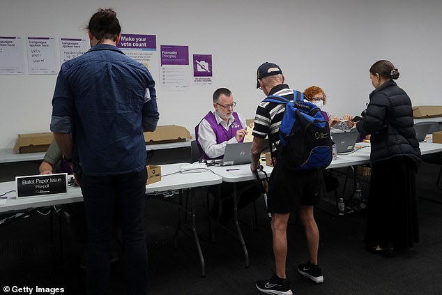 Early voting has opened at centers across Australia for the Indigenous Voice in Parliament referendum with a confrontation breaking out at a Queensland center (file image of an early voting center in NSW on Monday)