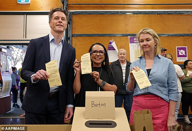 NSW Premier Chris Minns and Federal Minister for Indigenous Australians Linda Burney cast their vote at the polling station at Carlton South Public School, Sydney.