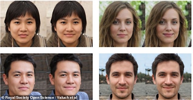 Volunteers were also asked to browse photos of smiling or neutral faces (pictured) – like using a dating app, but in this case to identify photos that 