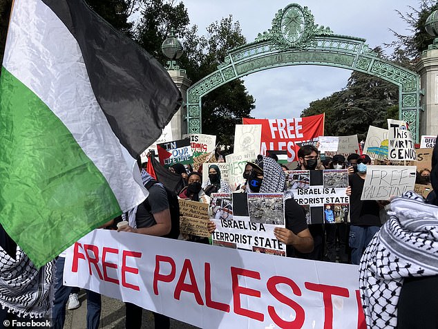 Pro-Palestinian students marched through Berkeley on Monday carrying signs that read 