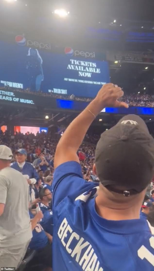 At least one Giants fan didn't want to see Taylor Swift's face on the screen Monday night