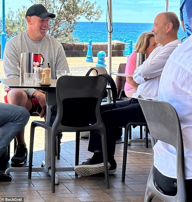 Wallabies attack coach and former NRL star Jason Ryles (left) for a bite to eat with Jones in Sydney's east