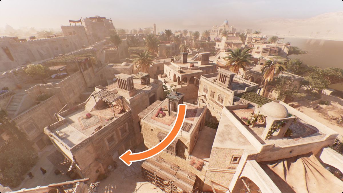 Image from Assassin's Creed Mirage showing the location of the A Holy Hoard puzzle