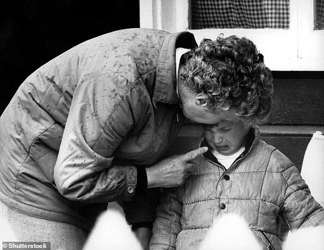 'Basher Wills' being scolded by his nanny, Olga Powell, at the 1987 Windsor Horse Show