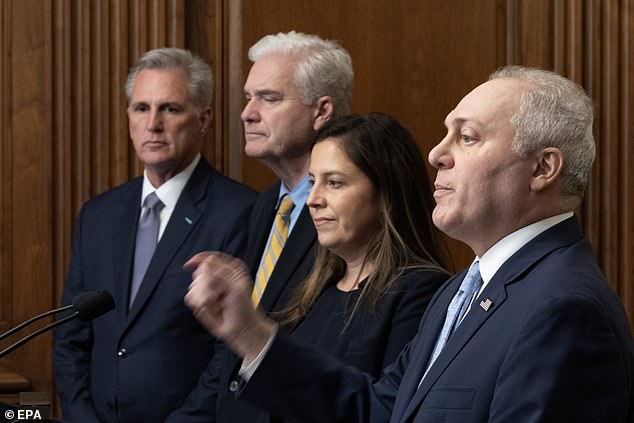 Among those who could succeed former Chairman McCarthy are members of his leadership team: from left, Tom Emmer, Elise Stefanik and Steve Scalise