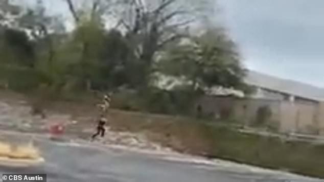 Cell phone video captured by a witness shows alleged killer Kaitlin Armstrong (top left) running from police (bottom left) after a doctor's appointment in Austin, Texas on Wednesday