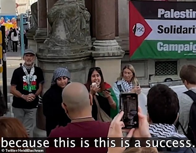 Hanin Barghouti, an elected women's student officer at the University of Sussex Students' Union, was filmed addressing a protest in Brighton on Saturday.