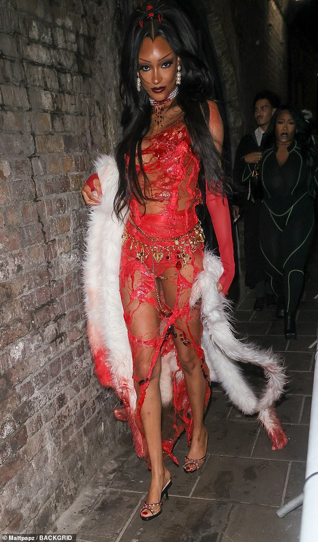 She's a vampire!  Jourdan Dunn looked sensational as she arrived at Maya's bash