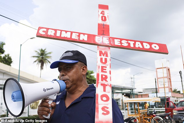 Mujica is seen in Ciudad Hidalgo, Mexico, on October 20, demanding that free transit permits be given to migrants