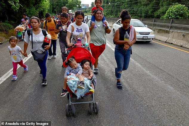 A migrant family joined a caravan of migrants heading to the United States from Tapachula, Mexico