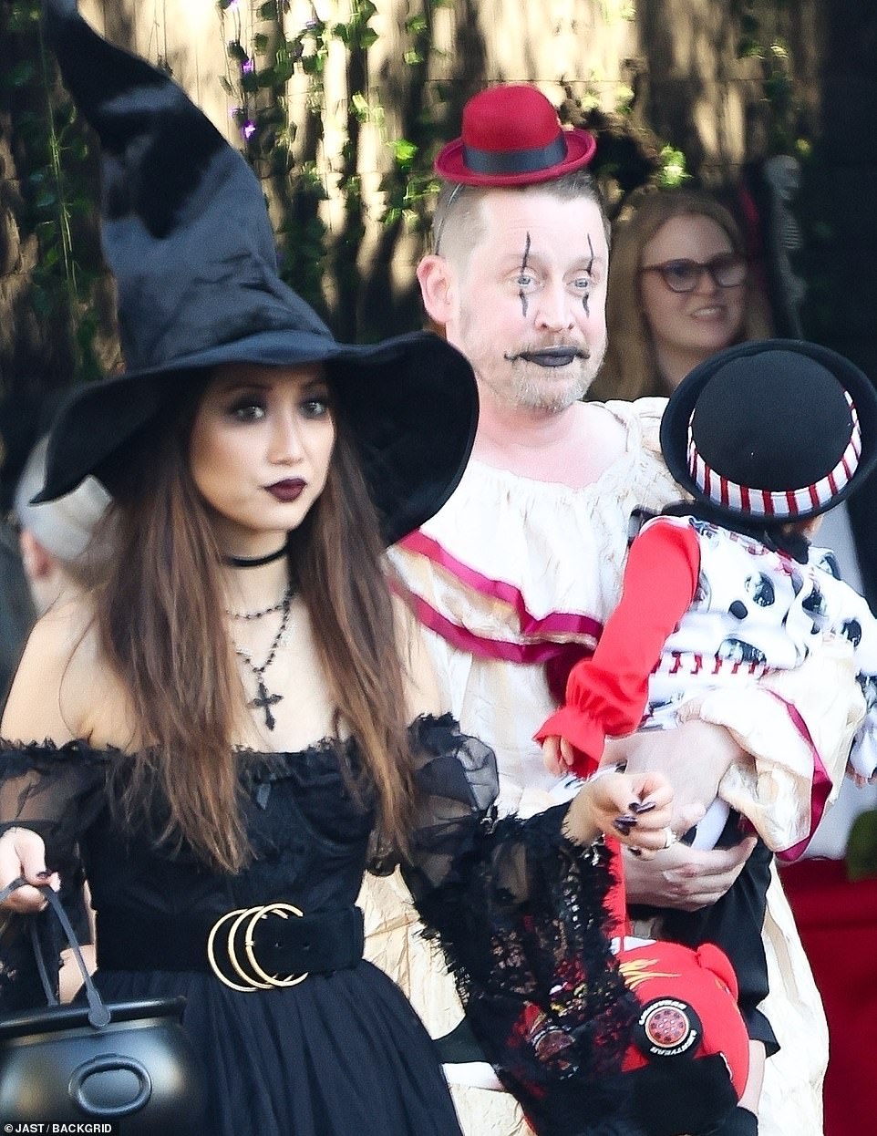 Halloween: Child star Macaulay Caulkin and fiancée Brenda Song stepped out with their two children and family members in the same Toluca Lake neighborhood before quickly retreating to their gated home