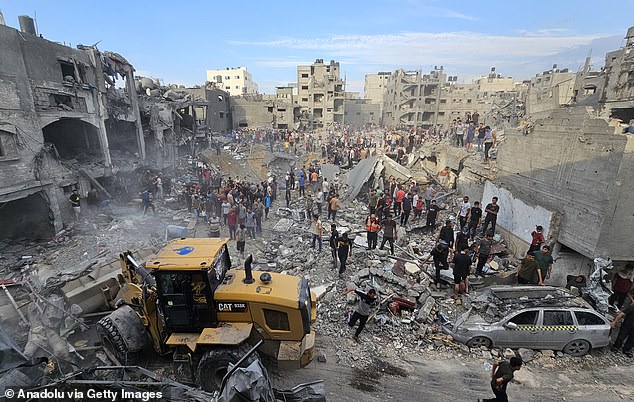 A view from the area after Israeli airstrikes on the Jabalia refugee camp in northern Gaza on Tuesday