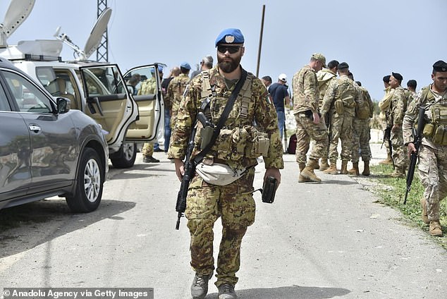 UN peacekeepers are pictured on April 7, as part of the United Nations Interim Peacekeeping Force (UNIFIL)