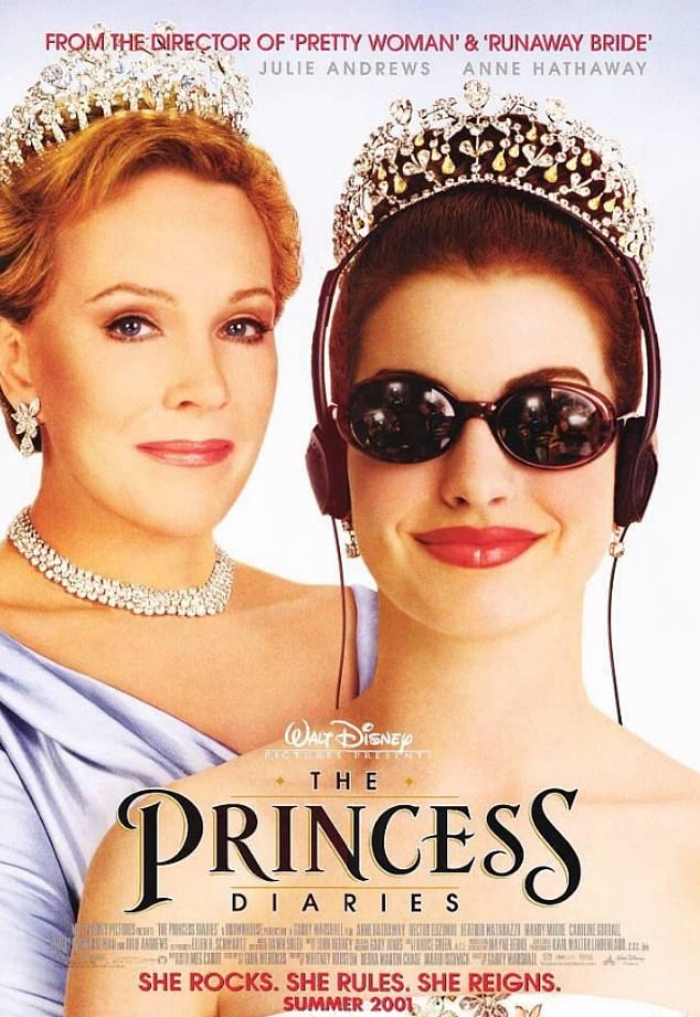 Royal style: Camila seemed inspired by Anne Hathaway's breakout role in The Princess Diaries, and especially by the image of her on the film's poster