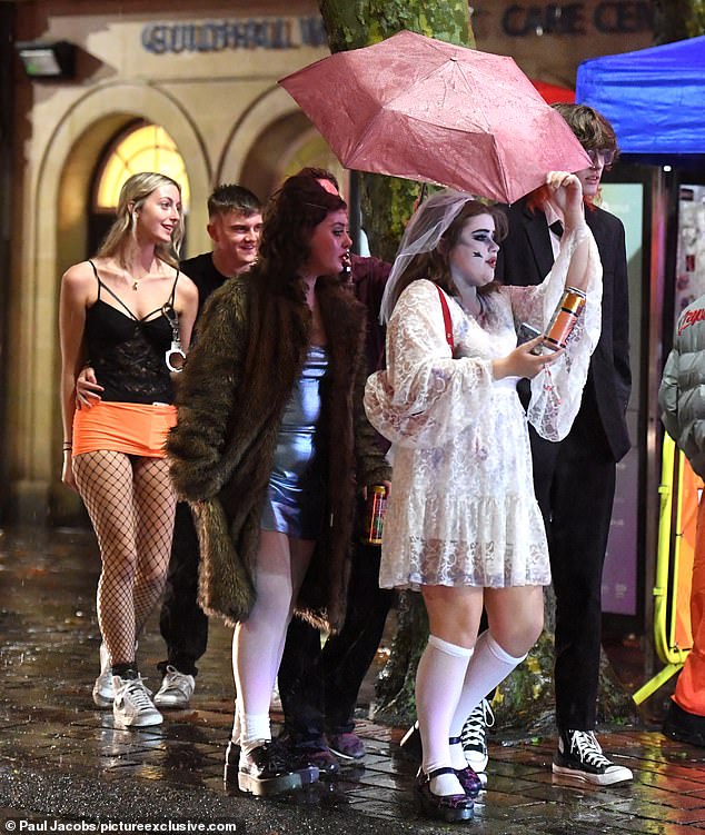 A girl tried to keep her make-up intact while dressed as a creepy bride in Portsmouth