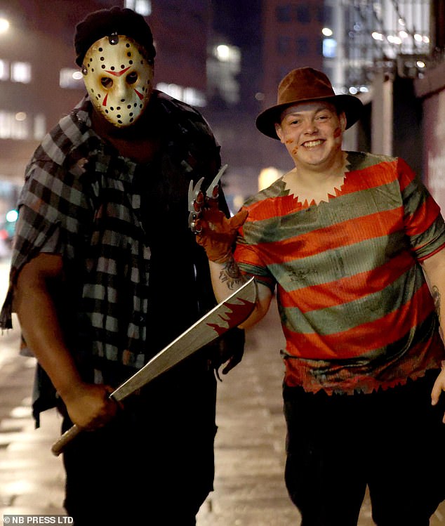 Two boys dressed as horror movie icons Jason and Freddie Kruger as they enjoyed a night out in Leeds