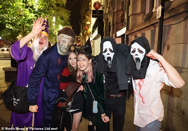 A group of friends in Newcastle got into the spooky spirit with their costumes, which included a wizard and a witch