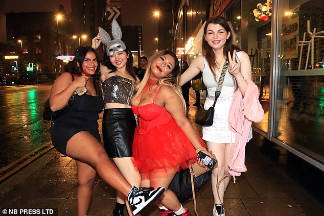 This group of friends posed for a photo, with one dressed as a bunny and the other as a bride, before hitting the town in Leeds