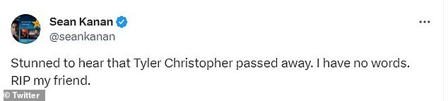 Disturbing: Elsewhere, actor Sean Kanan said: 'Stunned to hear of Tyler Christopher's passing.  I have no words.  RIP my friend'