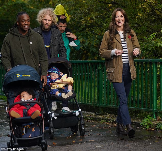 Pictured: The Princess of Wales proudly displayed her poppy as she took part in the 'Dad Walk' in North London