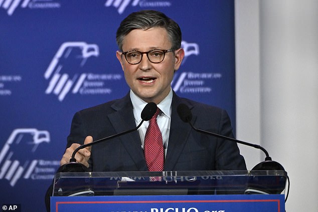 Speaker of the House of Representatives Mike Johnson speaks at an annual leadership meeting of the Republican Jewish Coalition, Oct. 28, 2023, in Las Vegas