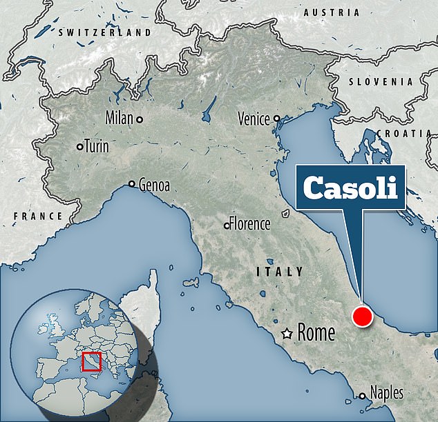 The victim, 66, who has not been named, was found this morning by her friend with stab wounds in her stomach at her rural home in the village of Verratti near Casoli, a town in eastern Italy.