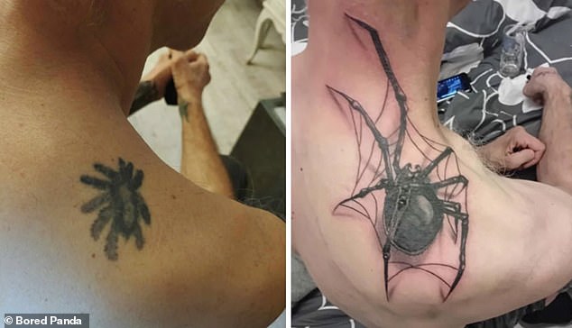 While another person got a small, blotchy spider tattoo covered in an incredible 3D black widow