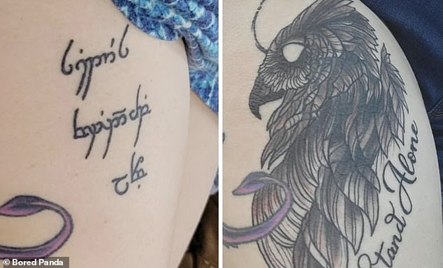 Elsewhere, another person got a friendship tattoo covered with an eagle and the words 'stand alone' when her friend ghosted her during a difficult time