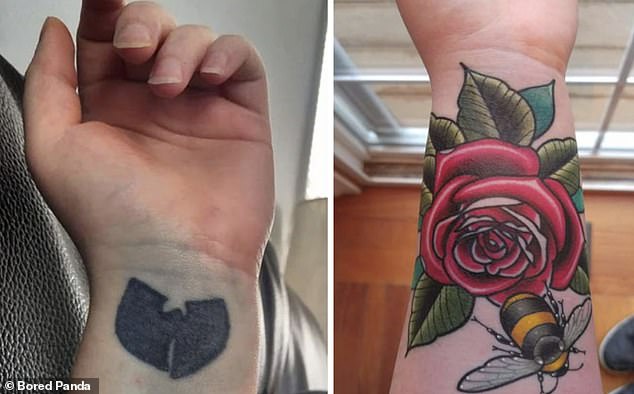 They rose to the occasion!  One woman made the wise decision to cover what appears to be a crooked Batman symbol with a rose