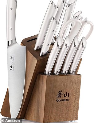 For those who spend most of their time in the kitchen, Oprah has added a range of products such as a $75 charcuterie board and a $214 knife set made by Cangshan Cutlery (seen)